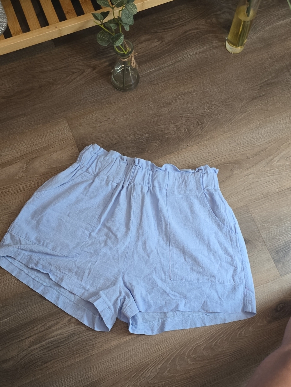 SHEIN Light Blue High Waist Paperbag Shorts